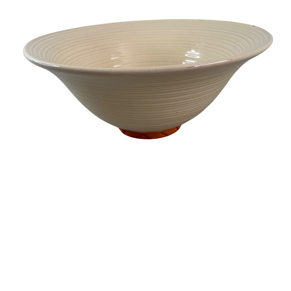 Portugal Ceramic Serving Bowl Cream Ribbed Textured Terracotta Base 11.5 Inch